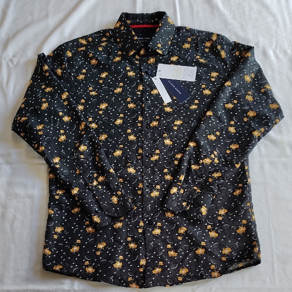 Silver Stone Floral Collection Men's Shirt Size L Black Button Down Long Sleeve - Picture 1 of 16